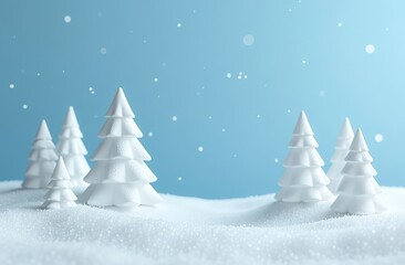 Naklejka premium Minimal 3d White snowy Christmas trees composition pattern background of blue. 