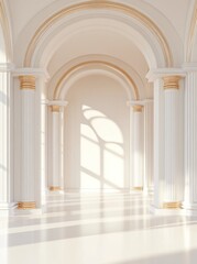 Naklejka premium Elegant White Architectural Interior with Golden Accents