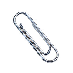 Silver paper clip on a white isolated background.