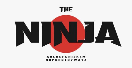 Ninja bold font, sharp edges angular letters, cutting edge Japanese culture headline, sleek geometric design, warrior typeface. Vector typeset © artyway