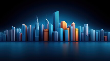 Fototapeta premium Modern City Skyline Illustration with Skyscrapers at Night
