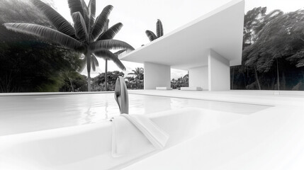 Fototapeta premium A modern Minimalistic Luxury House. Swimming Pool.