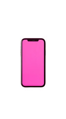 Smartphone with a bright pink screen on a white isolated background