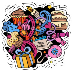 Happy Birthday vector doodles illustration.