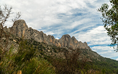 Panoramic view of a rocky mountain with some peaks, in Bernia, Alicante (Spain)