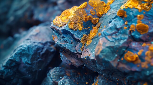 Natural rocks showcasing uranium ore with distinctive yellow mineral deposits, illuminated by daylight in an isolated location