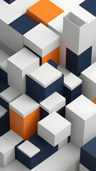 Fototapeta premium Geometric Cubical Background with orange, navy, grey accents, Modern, Minimalist Design on White
