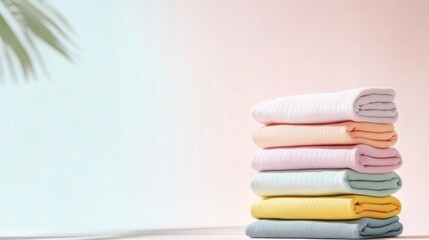 Fototapeta premium Neatly Stacked Colorful Towels on a Soft Background