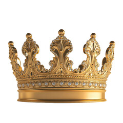 Fototapeta premium Royal gold crown ornament, ornate jeweled monarchy headpiece, luxury metallic coronation symbol for design isolated PNG with Transparent Background