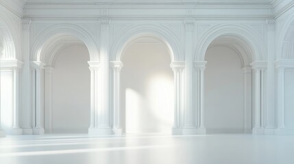 Naklejka premium Elegant White Architectural Interior with Arches and Light