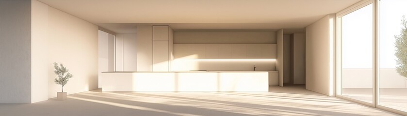 A modern, minimalist kitchen with a comfortable environment. 