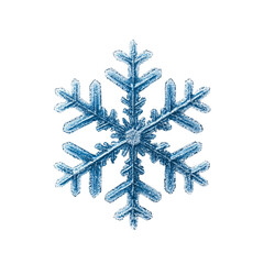 Snowflake design, blue tones on a white isolated background.