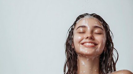 girl with shampoo in hair smiling