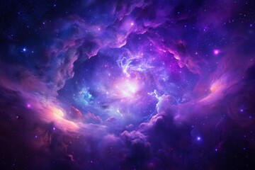 Fototapeta premium Purple gas nebulae in space and sparkling stars