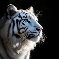 Majestic white tiger poised gracefully, basking in gentle sunlight at dusk. Generative AI