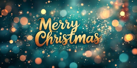 Merry Christmas lettering on bokeh background.