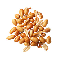 Dried roasted peanuts scattered on a white surface showcasing their golden brown color and texture in natural light
