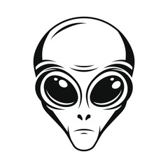 Alien Face Monochrome Icon on White Background. Vector