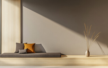 Cozy modern interior with minimalist decor and natural light in a serene living space