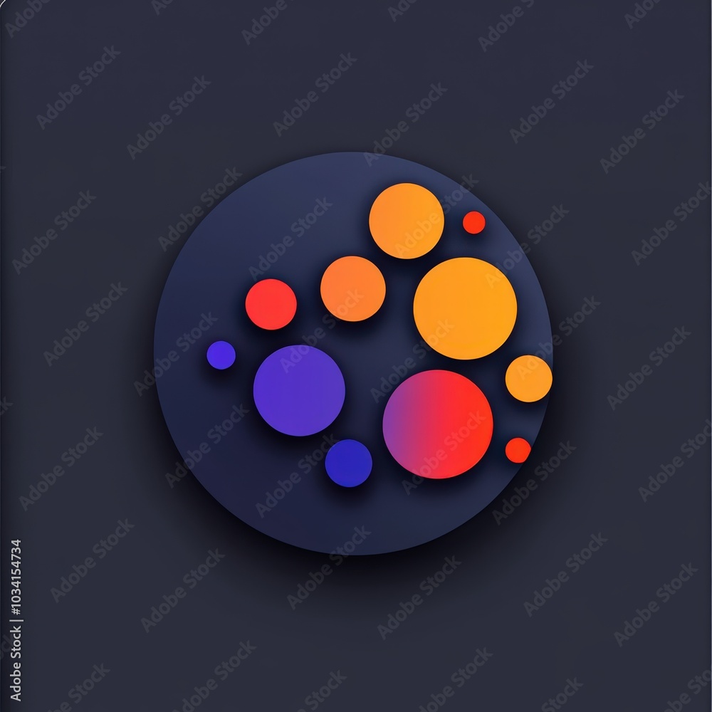 Wall mural abstract design with colorful circular shapes on a dark background, suitable for modern art and crea