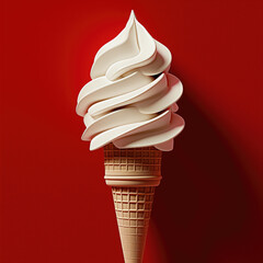 Vanilla Ice Cream Cone on red Background 