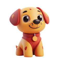 Fototapeta premium Cute 3D cartoon puppy dog character, yellow and brown spotted pet mascot, playful kids illustration for apps and games isolated PNG with Transparent Background