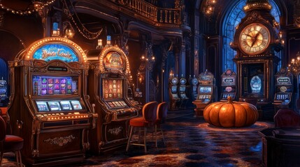 Cinderellathemed casino oil painting with midnight setting and unique elements