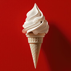 Vanilla Ice Cream Cone on red Background 