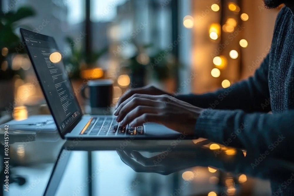 Aufkleber software developer working late at night writing code on his laptop