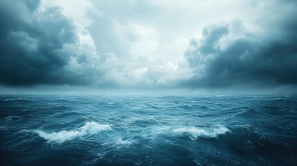 Storm is coming with dark clouds over wild ocean water