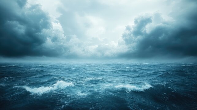 Storm is coming with dark clouds over wild ocean water