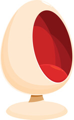 Comfortable red and white egg shaped chair furnishing a modern interior design living room
