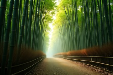 Fototapeta premium Photo of road in the middle of bamboo forest