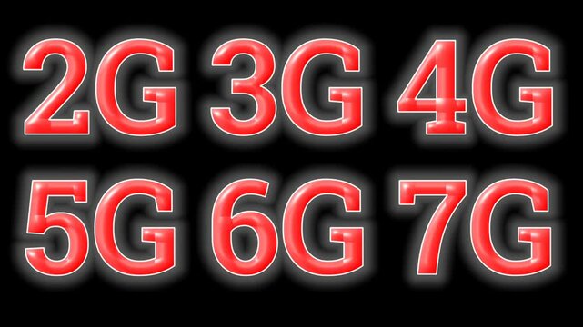 Lightning line writing 2g 3g 4g 5g 6g and 7g with red color on black background