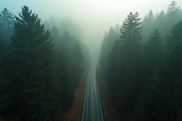 Road in a misty forest