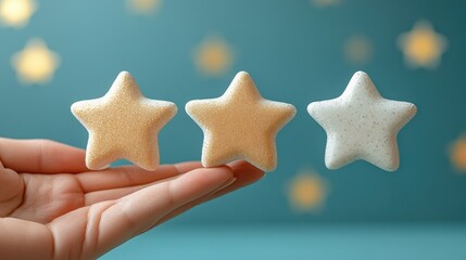 hand shows three star rating feedback. Concept of satisfaction. customer service review