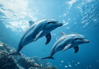 Obraz premium Dolphins: Guardians of the Ocean – Their Role in Maintaining Balance in the Marine Ecosystem and Protecting Biodiversity