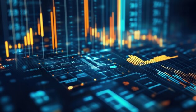 Abstract Concept Of Business Statistics In  Illustration: Financial Report, Company Performance Analysis, Data Collection, Decision Making, Marketing Research, And Service Improvement. - Powered by Adobe