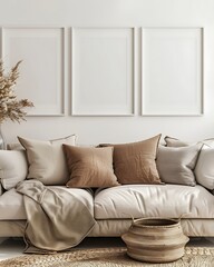 Fototapeta premium Modern Luxury Home Interior Bedroom Design with Mockup Frame , Wall Poster (3d Render)