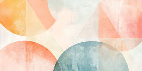 Abstract geometric shapes in soft pastel colors with a textured background.