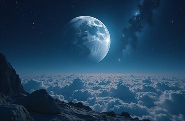 Panoramic view of the moon out in the space