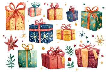 Colorful Christmas gifts with bows, perfect for festive occasions and holiday celebrations.