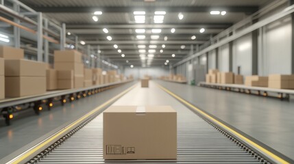 Fototapeta premium Automated conveyor system, packages moving quickly, clean and modern design, very realistic