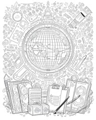 Fototapeta premium Doodle vector set of travel and tourism objects, symbols and items