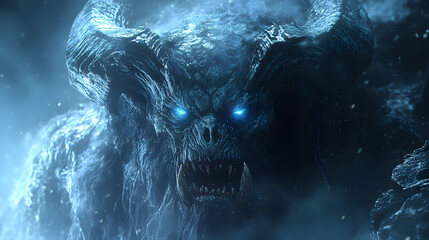 Fototapeta premium Chilling Monster with Glowing Blue Eyes