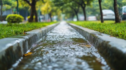 Urban Drainage Channel, a vital infrastructure element, efficiently collects rainwater on city outskirts, enhancing stormwater management and supporting sustainable city planning efforts.