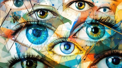 Vibrant Collage of Human Eyes in Abstract Geometric Patterns