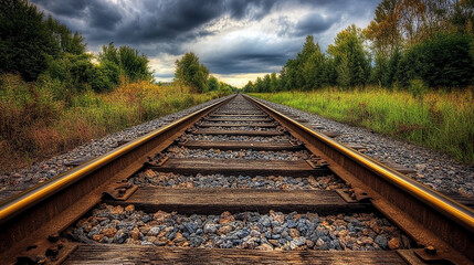 Obraz premium Train Tracks in the Countryside Scene