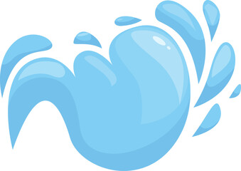 Cartoon style illustration of blue water splashing, making wavy shape with drops