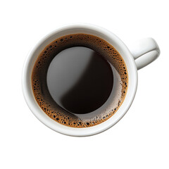 A steaming cup of black coffee on a clean white surface